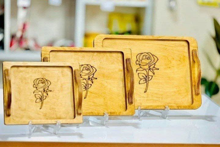 سینی چوبی ۳ تیکه طرح گل